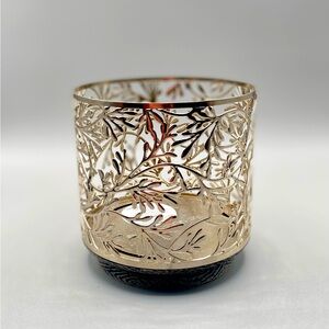 Bath & Body Works Shining Silver Color Leaf Pattern THREE WICK CANDLE holder